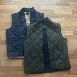 J. Crew Quilted Vest Lot - Size L - Navy Blue and Hunter Green